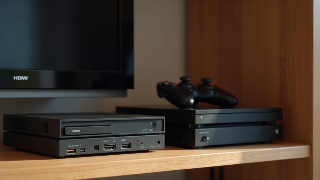An older console and a slimmer revised console sitting side by side on a media shelf, illustrating the console launch versus revision decision