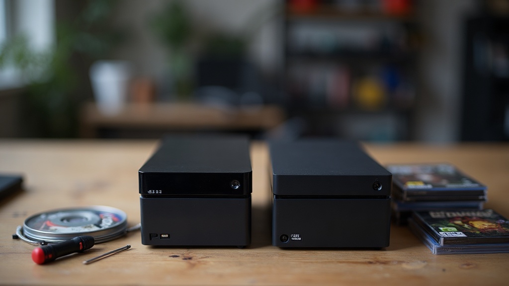 Two similar console models side by side illustrating a mid-cycle console refresh compared to the original hardware