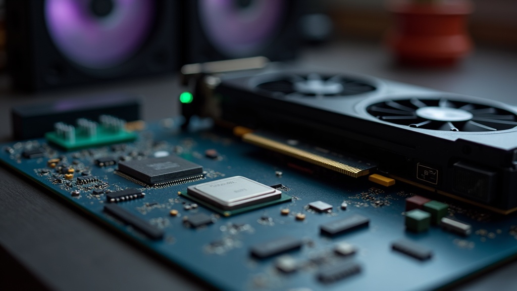Side-by-side comparison of a CPU used for integrated graphics and a discrete graphics card on a workbench