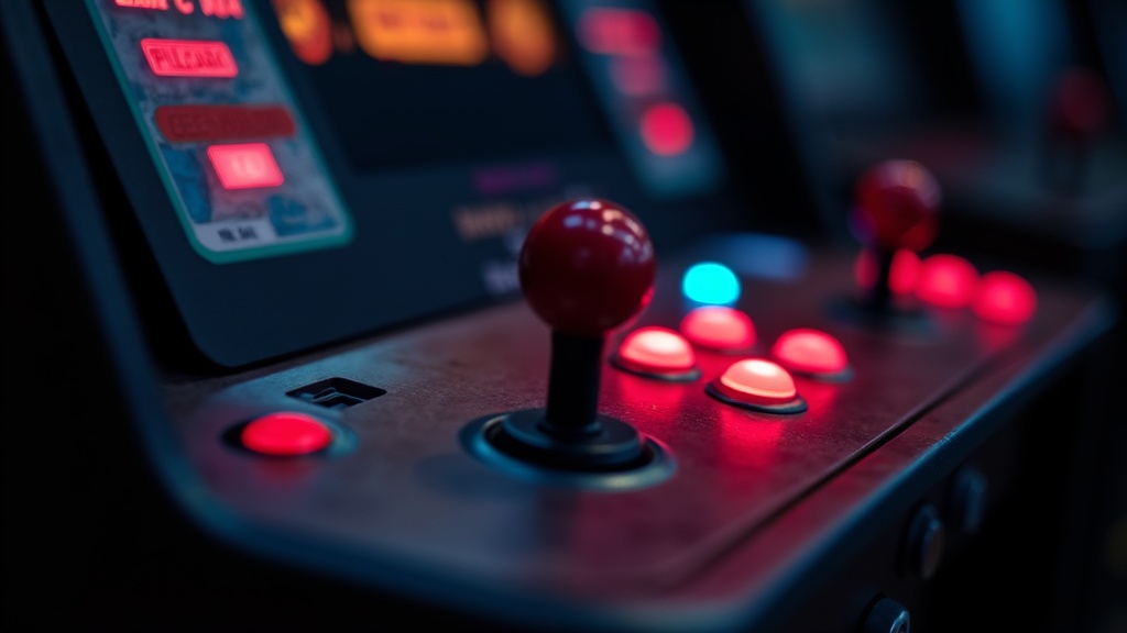 Close-up of an arcade cabinet coin slot and joystick from the era that shaped modern game design