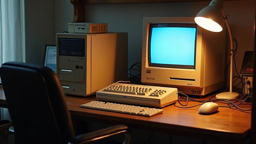 A retro desk setup showing a modem and router that made early online multiplayer possible