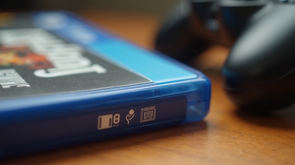 Close-up of a game box corner showing an age rating badge and content descriptor icons