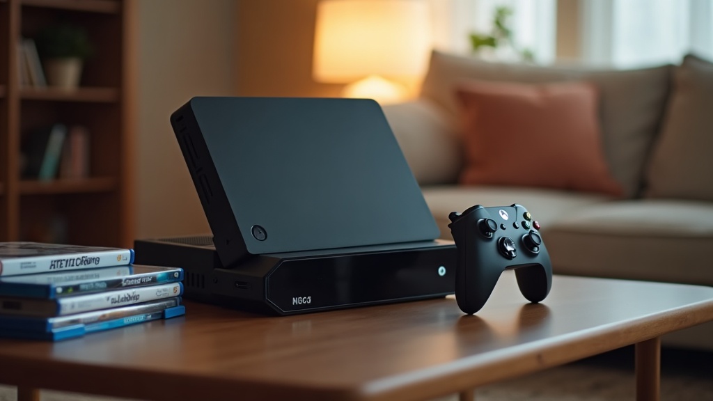 A modern game console with its storage bay open beside external hard drives, illustrating how much storage a console needs