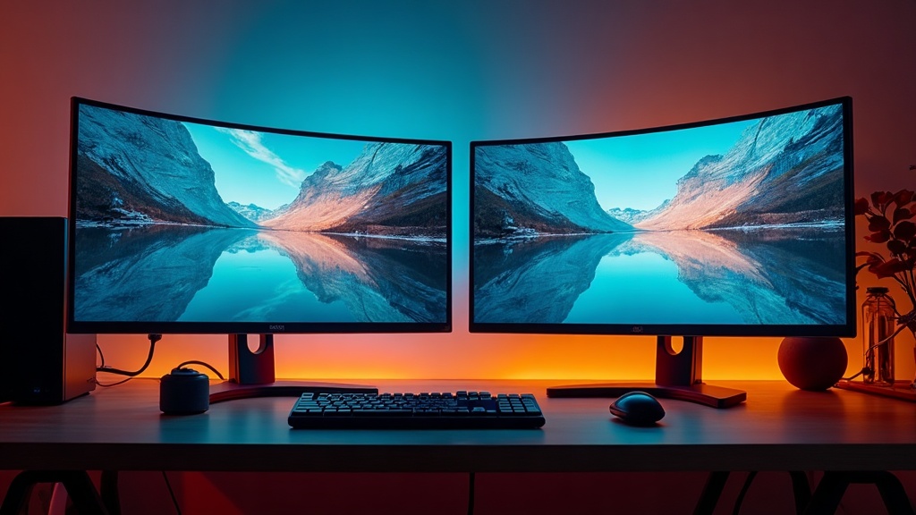An ultrawide monitor next to a standard monitor showing the difference in screen width for gaming