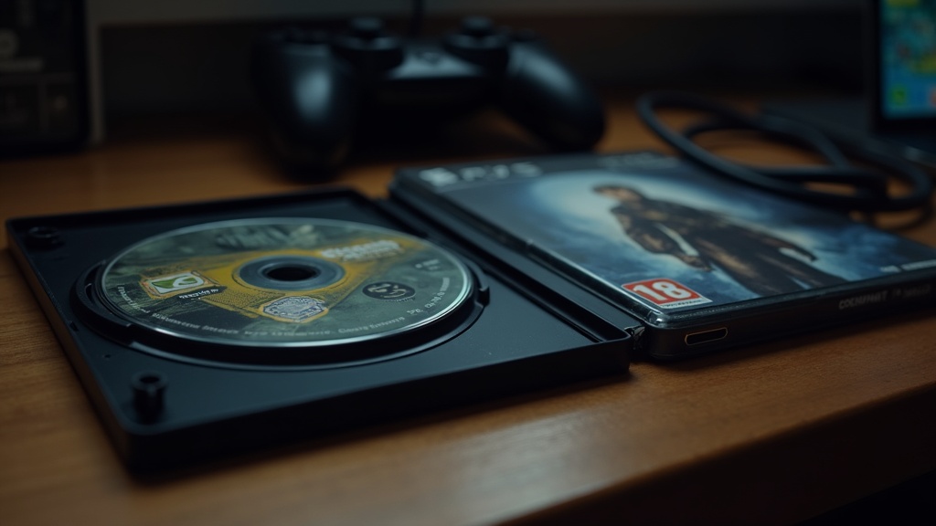 Two game cases and a controller on a workbench, representing the comparison between a remastered and a remade game