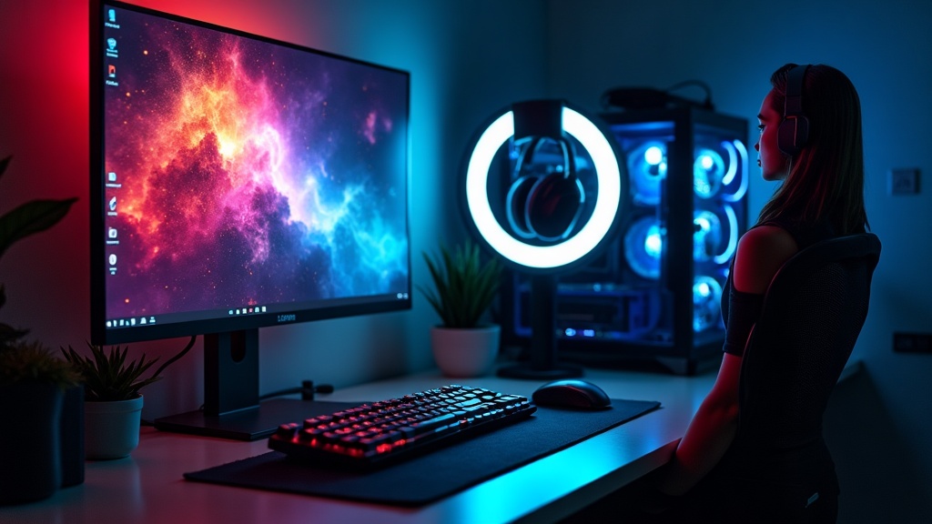 A competitive gaming desk setup with PC, mechanical keyboard, mouse, monitor and headphones, representing an esports career workspace