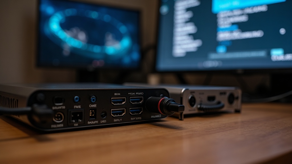HDMI cables connected to a TV and graphics card, representing the hardware side of fixing screen tearing