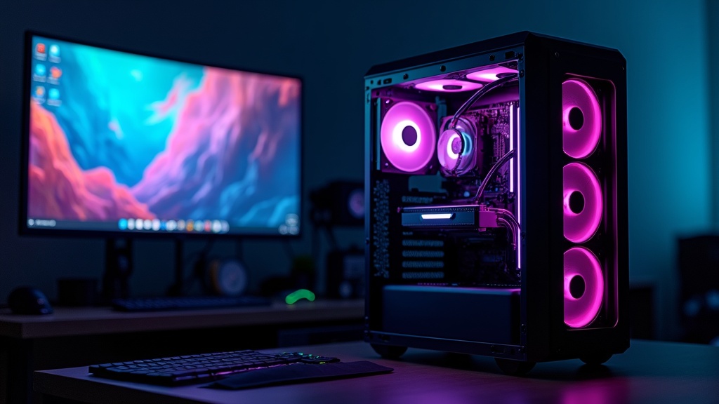 Gaming PC tower with graphics card visible, illustrating hardware that powers upscaling technology