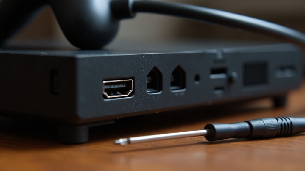 Close-up of a used console's rear ports being checked for damage before buying