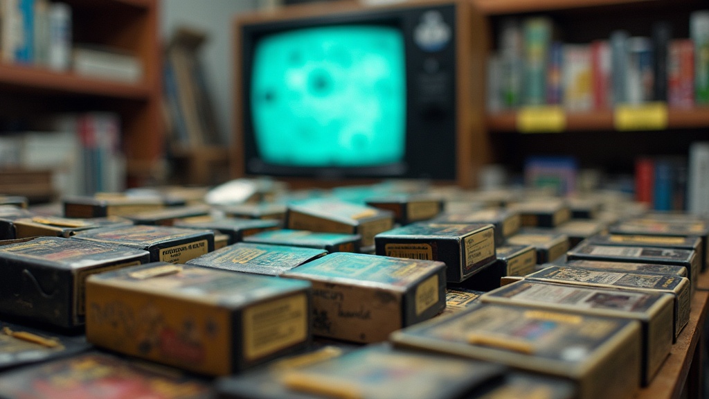Clearance bin of unsold game cartridges from the early 1980s during the video game crash