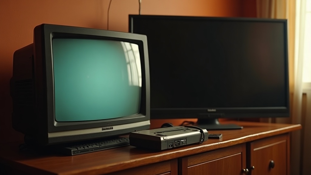 A CRT television and a modern flat-panel TV side by side, showing the hardware gap behind why old games look wrong on a modern television
