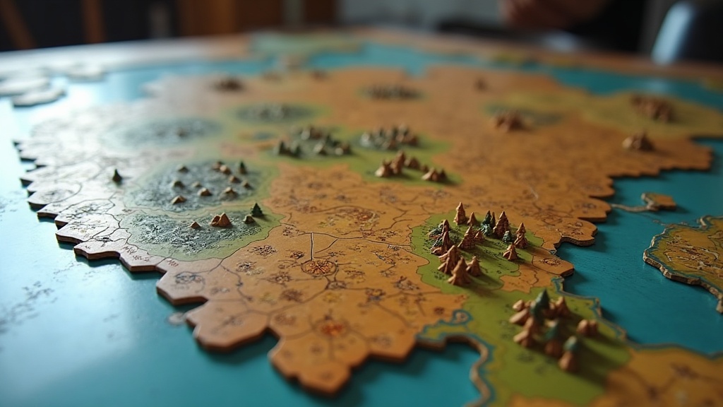 Stacked transparent map overlays representing the layered systems inside a hundred-hour strategy game