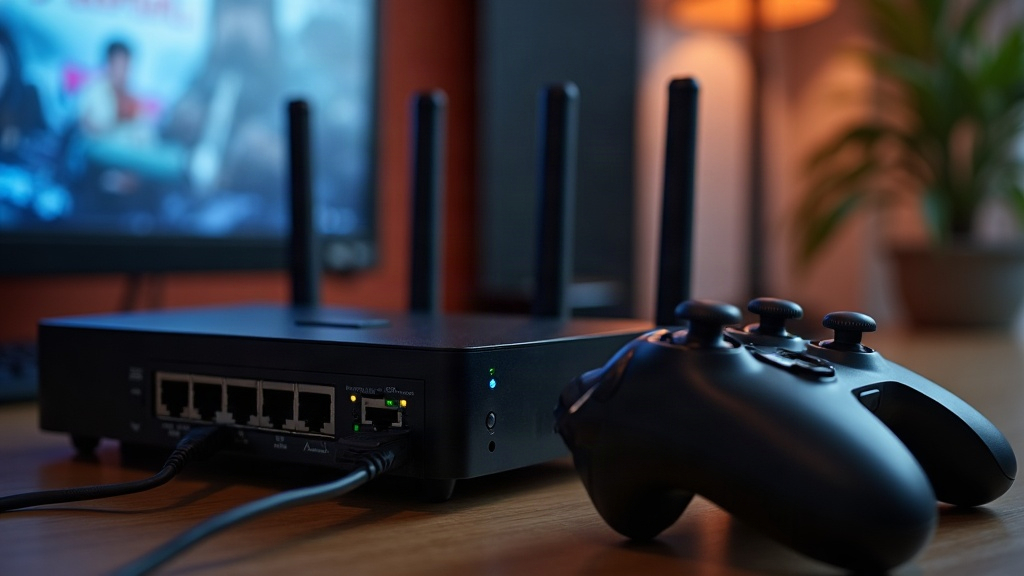 A home router and modem wired with ethernet cables, the kind of stable connection cloud gaming needs to keep added lag low