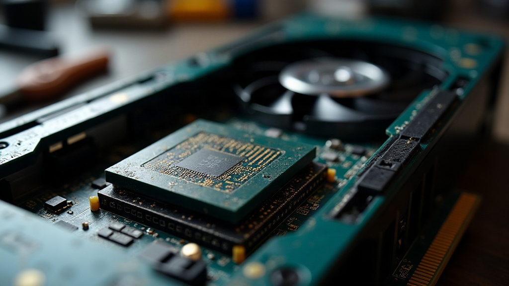 Close-up of graphics card circuitry, showing the kind of specialized silicon used for ray tracing calculations